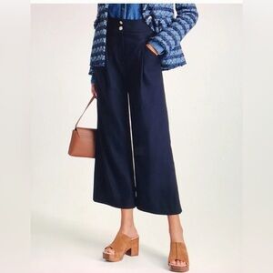 Veronica Beard Kuna Pleated Wide-Leg Crop Trouser